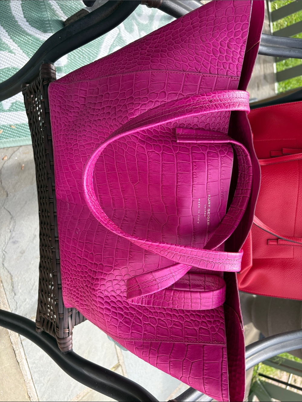 Kurt Geiger Hot Pink Croc-Embossed Tote